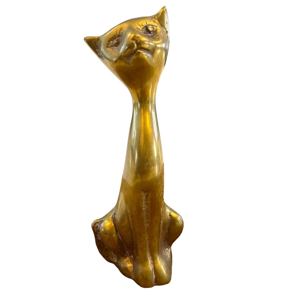 Vintage mid century modern solid brass cat figurine